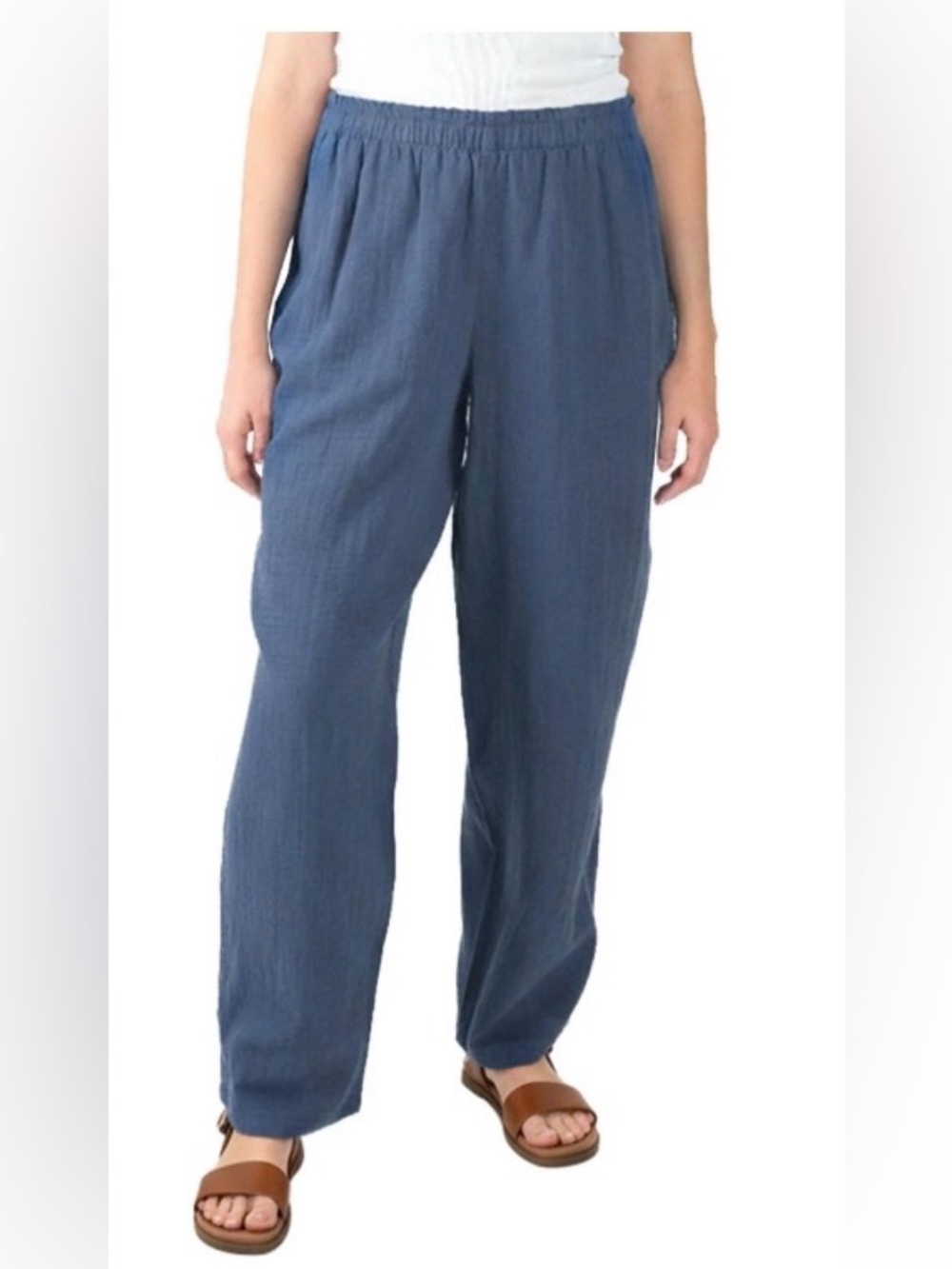 Coldwater creek woman’s cotton gauze pull up pants size small in blue